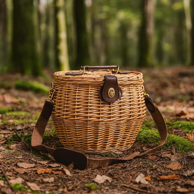 TEMU Cesta in Vimini con Tracolla per Funghi, misura 31x27x28cm, cestino con , tracolla in pelle regolabile, per picnic e raccolta , , di -1815