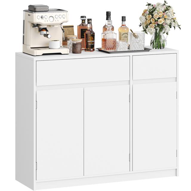 TEMU Storage Furniture, Kitchen Furniture, 2-drawer Buffet, 3 Doors, Adjustable Shelves, , Suitable For Kitchen Or Living Room, 33 X 100 X 81.5 Cm, White