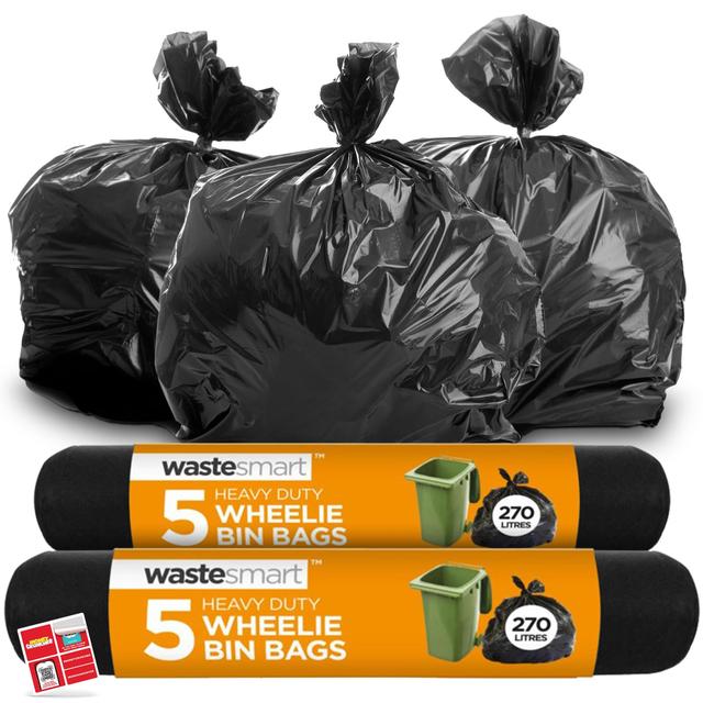 TEMU Sol 10pk Heavy Duty Wheelie Bin Bags 270l | Extra Strong Black Bin Liners For Large Bins | Leak-proof & Tear-resistant Rubbish Bags | Durable Trash Sacks For Home, Garden &