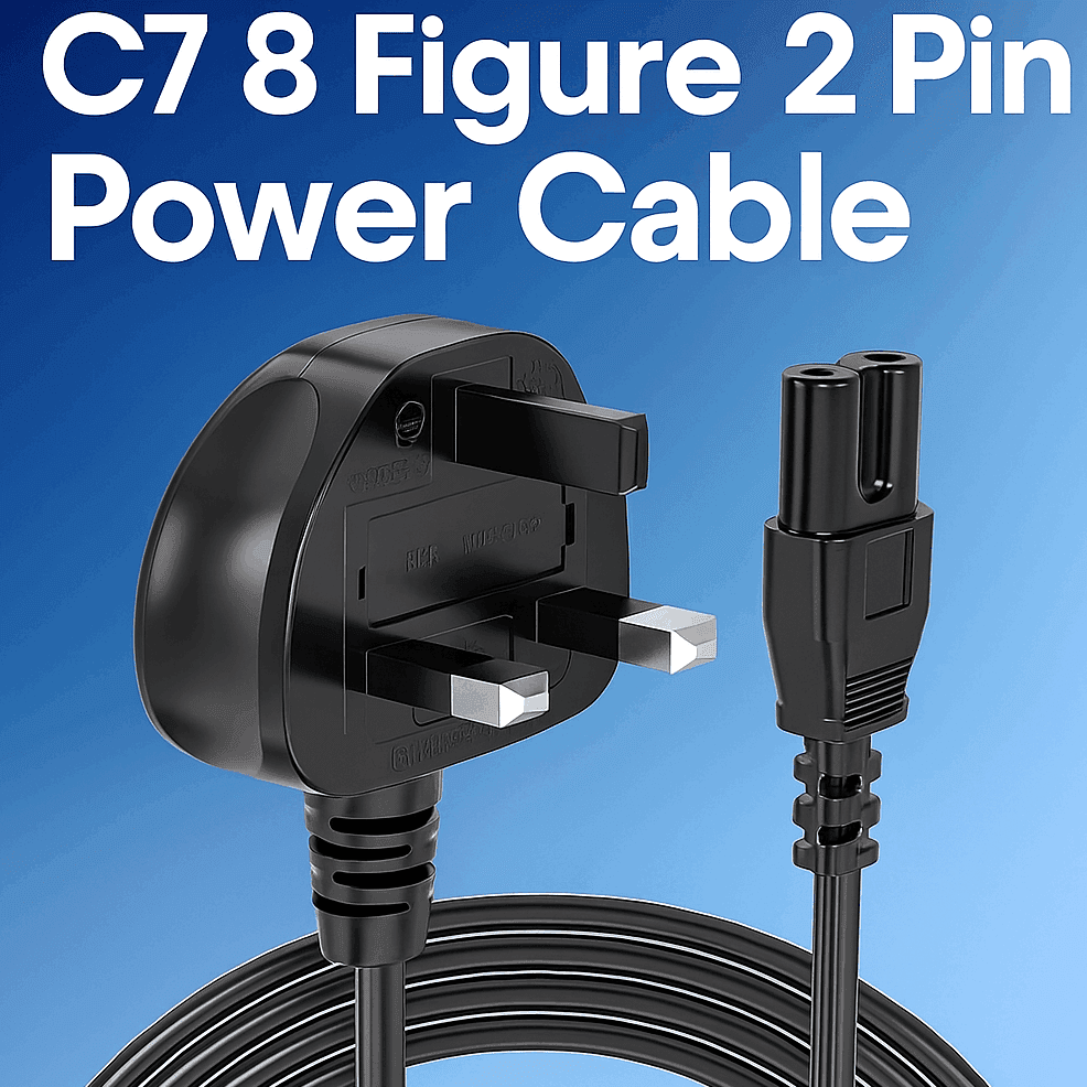 TEMU Premium C7 8 Figure 2 Pin Power Cable | Reliable Replacement Lead For Tv, Monitor, Printer & Game Console | Safe Uk Plug Compatible Cord