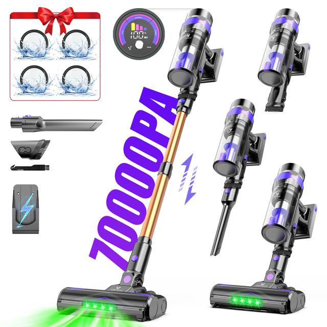 TEMU Cordless Vacuum Cleaner 500w, 1.3l With Display, Anti- Brush, Self-standing, Wall Charging Station, 8-layer Filtration, , For Pet Hair