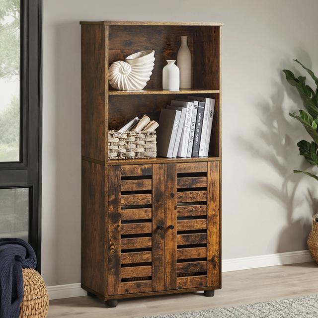 TEMU Armoire sur Pied, Buffet de Cuisine, avec Portes à Persiennes, Compartiments , Étagère Réglable en Hauteur, pour Salon, Cuisine, Marron