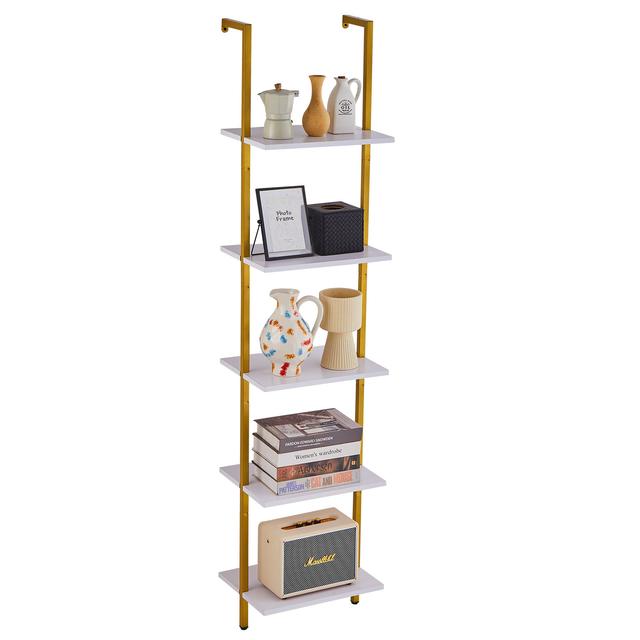 TEMU Vevor Industrial Square Pipe Shelf 5 Tier 15.6x11.8in Wall-mount Gold White