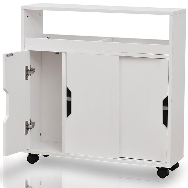 TEMU Bakaji Space-saving Cabinet Ideal For Bathroom, Kitchen And Narrow Spaces, Slim White Storage Unit, Mobile With 360-degree Rotating Wheels, 2 Sliding Doors And 1 Flap, 70x20x71h Cm