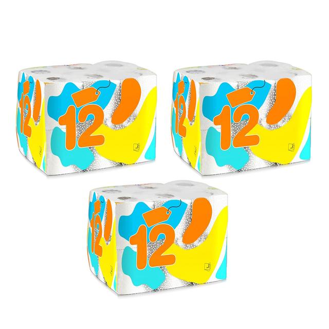 TEMU Lot de 3 de 12 soit 36 rouleaux de papier toilette hygiénique, double plis, double épaisseur, bobine à dévidage central coloris blanc