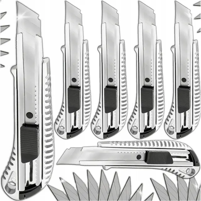 TEMU 6x NÓŻ DO TAPET METALOWY TAPECIAK NOŻYK Z OSTRZEM ŁAMANYM 18mm + 60 OSTRZY