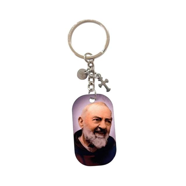 TEMU Colorful Stainless Steel Keychain, Father Pio Idea Gift