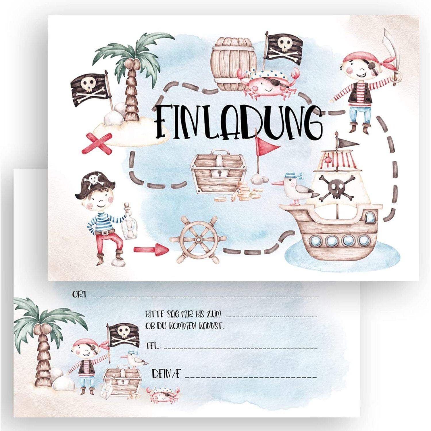 TEMU 10-pack Kids Birthday Invitation Cards, Pirate Party, Treasure Hunt, Pastel Watercolor, 10x15 Cm, 1, 2, 3, 4, 5, 6, 7, 8, 9, 10, 11