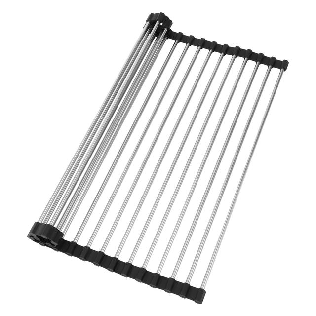 TEMU Drying Rack, Sink, Roll-up Dish Drainer Rack, Foldable And Removable Cutlery Drainer Made Of Stainless Steel And Silicone (black, 43 X 35 Cm)