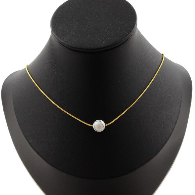 TEMU Collier 1 perle Howlite 8 mm. Chaine en acier doré inoxydable
