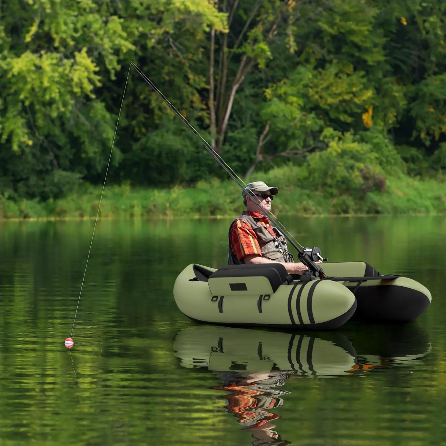 TEMU Kayak Hinchable, Barco de Pesca Inflable con 1 Bomba, 1 Soporte de Caña de Pescar, 1 Pala de Aluminio y 2 Aletas PP, Barca Hinchable con Correas y Respaldo Ajustables, Carga 150kg