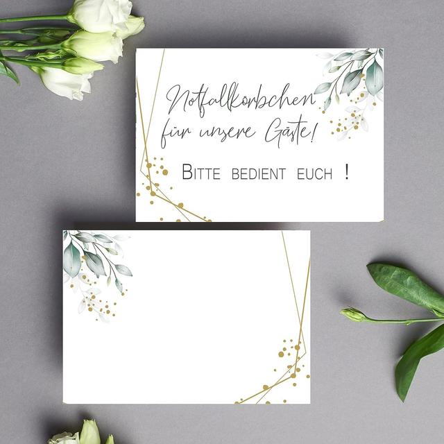TEMU 4x Notfallkörbchen Schilder Notfallkorb Schild Karte A6 Karten Feier Geburtstag Hochzeit Hochzeits Notfallset Deko Hochzeitsdeko Grün Weiß Gold Blätter 40 50 90
