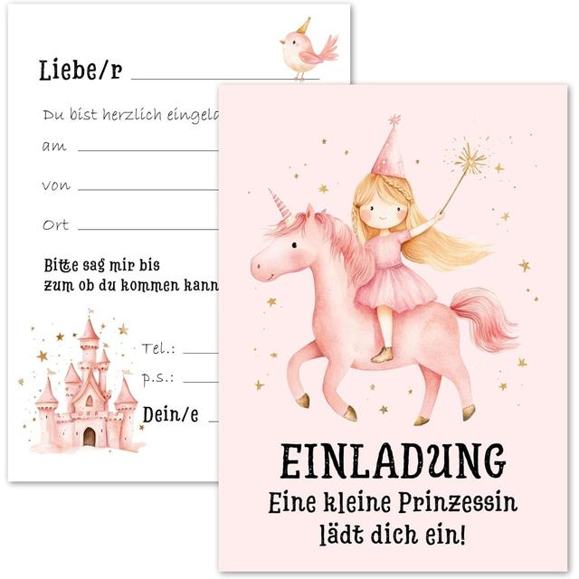 TEMU E& 10x Invitation Cards Girl Princess On Unicorn Children A6 Pink Delicate Postcards Girl Birthday Invitations Children's Birthday Party Pony Wand Card