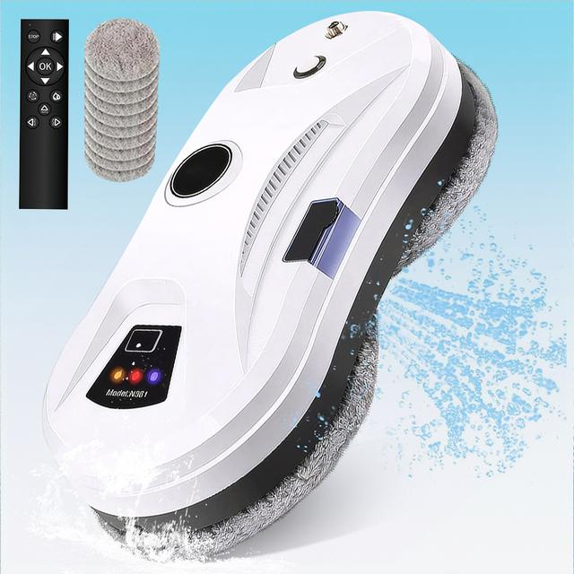 TEMU Robot Laveur Vitre Electrique 5600Pa - Fonction de Pulvérisation d'eau - 3 , Télécommande et 10 Chiffons de Nettoyage