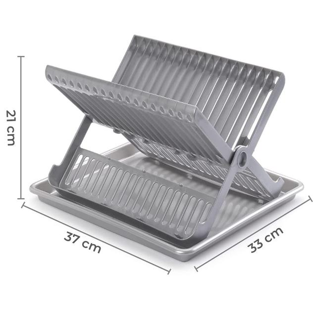 TEMU Escurridor de platos plegable con bandeja, fácil de transportar, ahorra , fácil de almacenar, moderno y duradero, plateado, tamaño 37*33*.