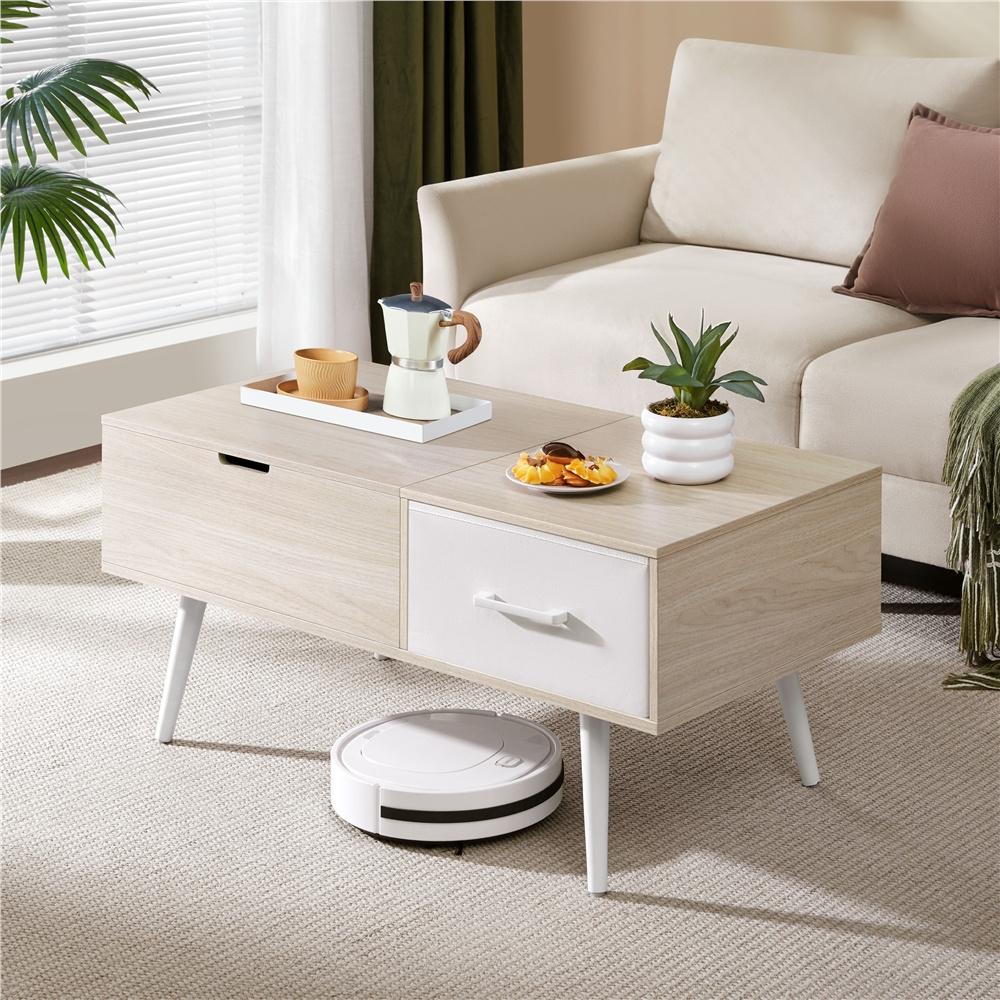 TEMU Mesa de sofá ajustable con compartimentos abiertos y de almacenamiento, mesa de con , mesa dividida con elevadora
