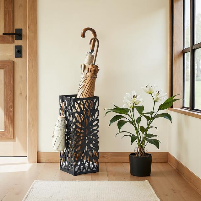 TEMU Umbrella Stands, Steel Umbrella Holders For Entrance, Square, Drip Tray Detachable, Hooks