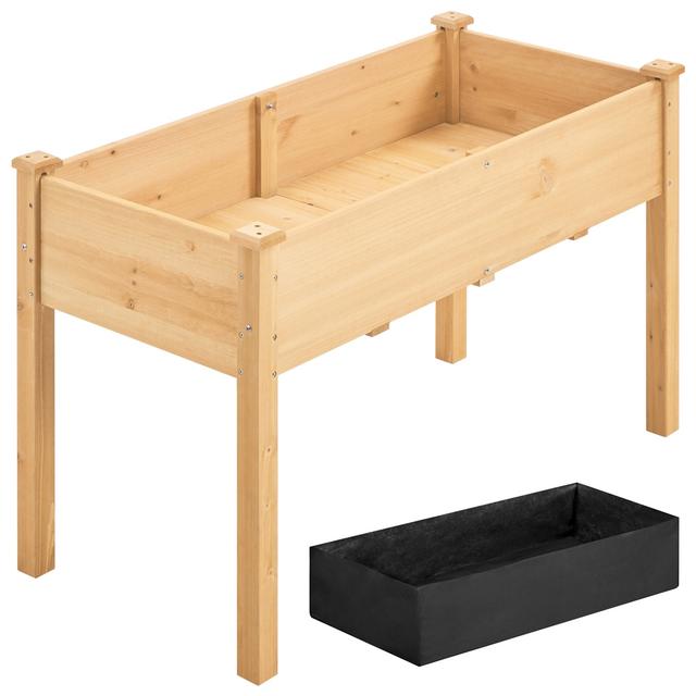 TEMU Kit de cama de cultivo elevada y cajón de flores de madera Costoffs con tapas para pies, agujeros de drenaje y bolsillo de inserción para jardín, , uso interior