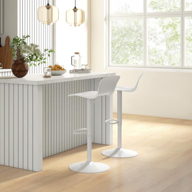 TEMU Homcom Set Of 2 Bar Stools With Ergonomic Backrests, Polypropylene Footrests, Adjustable Height Kitchen Stools With Swivel Seat And Non-slip Base For Counter, Restaurant, White