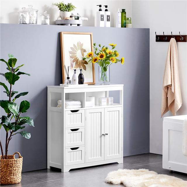 TEMU Costoffs Bathroom Base Cabinet With 3 Drawers And 2 Doors With 1 Open Shelf And Adjustable Shelf Levels, Cabinet For Bathroom, , Durable Materials, Security Lock, Adjustable Shelves,