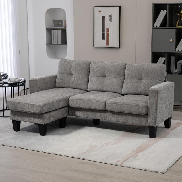 TEMU Homcom Corner Sofa With Reversible , Seat And Backrest Cushion, 3-seater Sofa In Velvet Fabric, 186x130x84 Cm, Grey