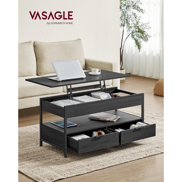 TEMU Vasagle Coffee Table With Sliding Top, Storage Drawers, Storage Compartment And Hidden Compartment, Grey And Black Ink, Rustic Brown And Black Ink