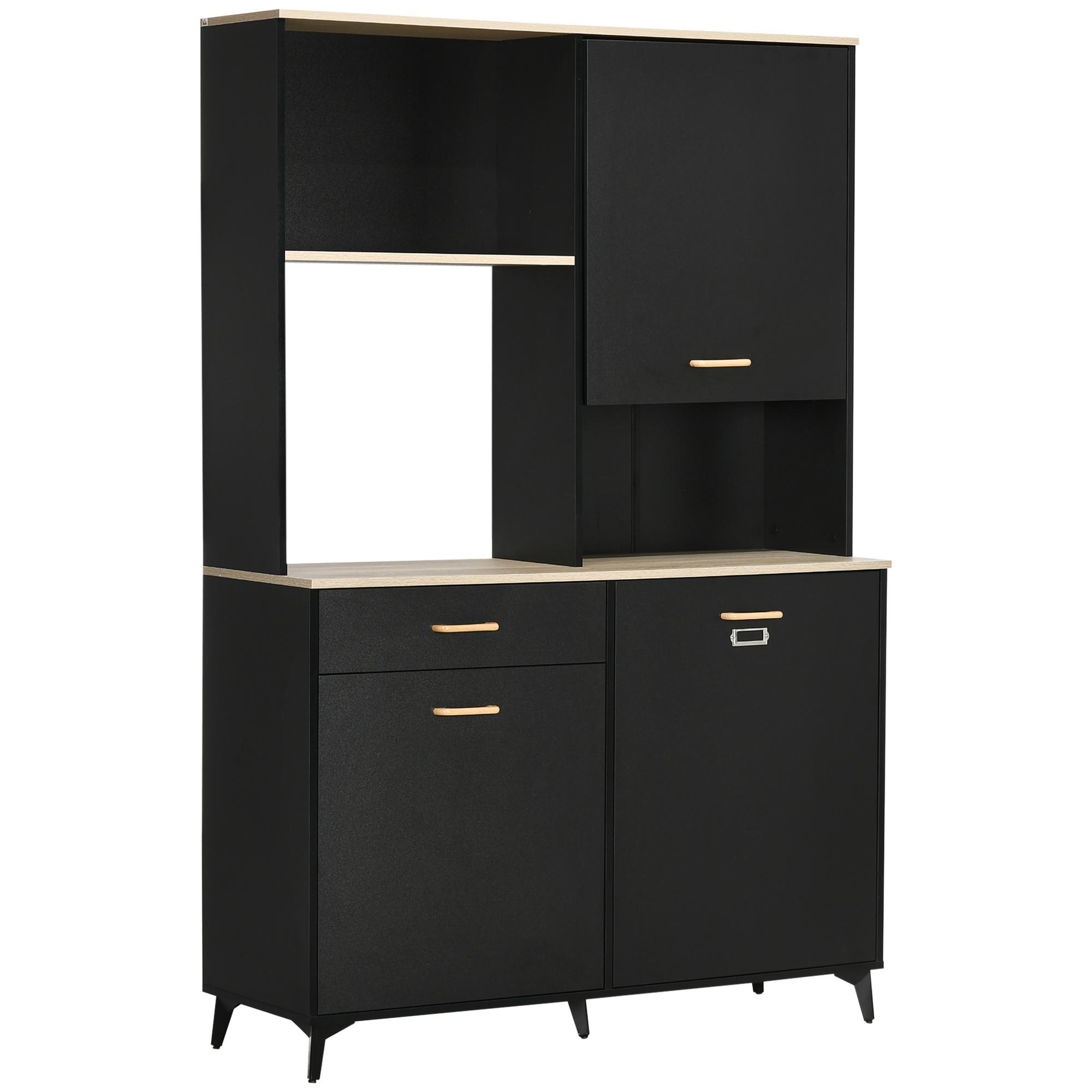 TEMU Armario de Cocina HOMCOM para Comedor con 1 Cajón, y Almacenamiento Abierto, Estilo Moderno, Mueble Auxiliar para Microondas 119x41x180 cm Negro