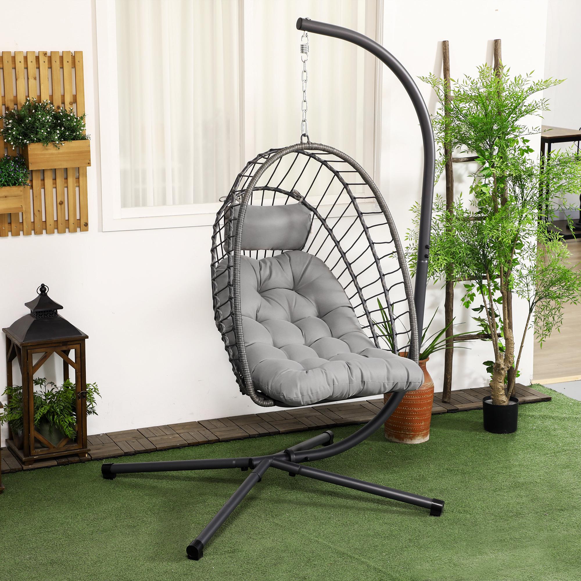 TEMU Sedia a in rattan e PE con cuscino, sedia a pieghevole con telaio in acciaio, grigio