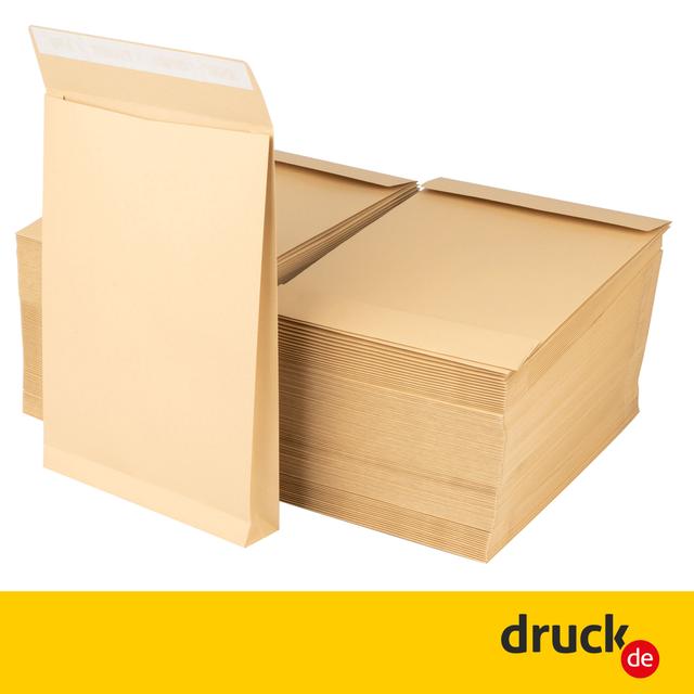 TEMU C4 Faltentasche mit 3,8 cm Bodenfalte - 150 g/m² Materialstärke - Haftklebestreifen - Versandkuvert - Verpackung - braune Versandtasche