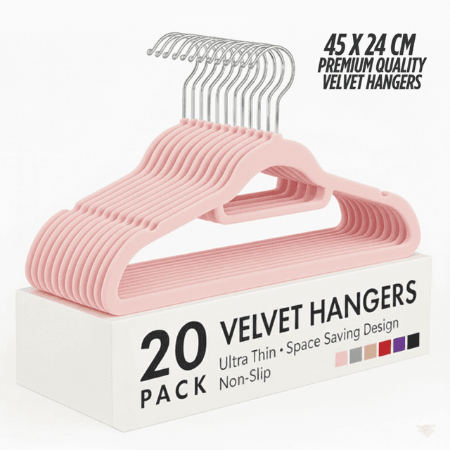 TEMU 20pcs Velvet Hangers - Premium Non-slip Space Saving Clothes Hangers With Tie Bar, Notched Shoulder, Hook, Sturdy For Heavier Garments 45 X 24 Cm