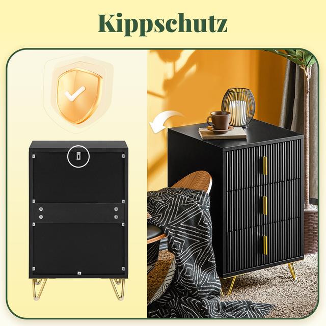 TEMU 1pc Mesita de Noche - Mueble de Almacenamiento Moderno para Dormitorio Cajones, Negro, L40 x A40 x H63 cm - GCU226-M-TDI