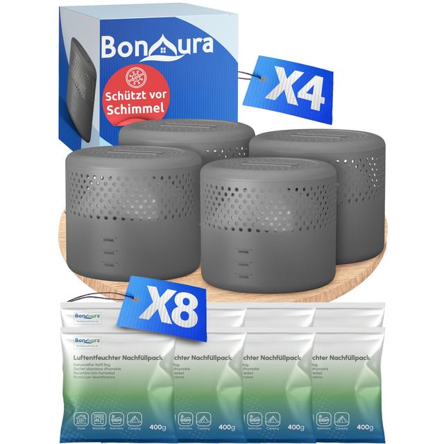 TEMU 4x Dehumidifiers Without Power + 8x 400g Dehumidifier Refill Pack - Room Dehumidifier Up To 40m² - Dehumidifier And Dehumidifier In The Set - Protection Against Mold