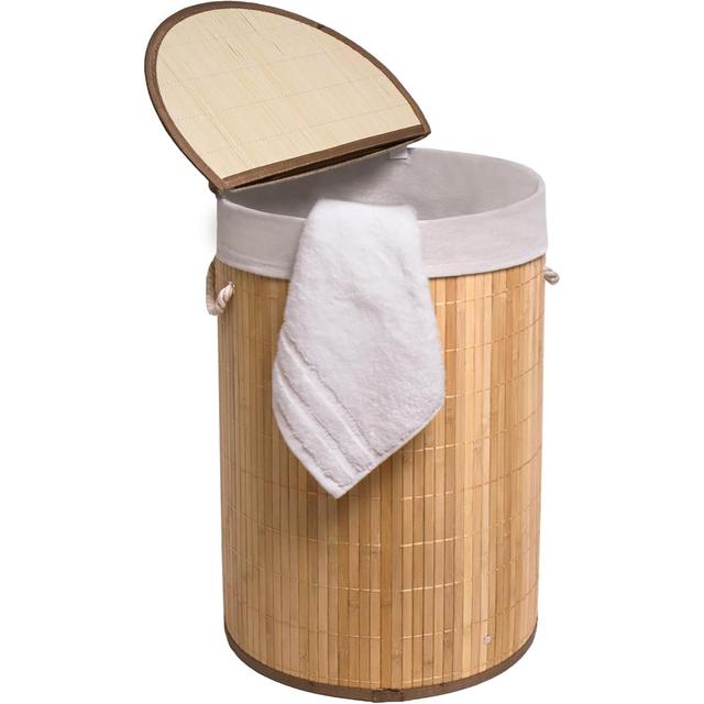 TEMU 50l Folding Bamboo Laundry Basket Bin Hamper Basket Clothes Storage Organizer With Lid & Removable Washable Bag Carry On Handles