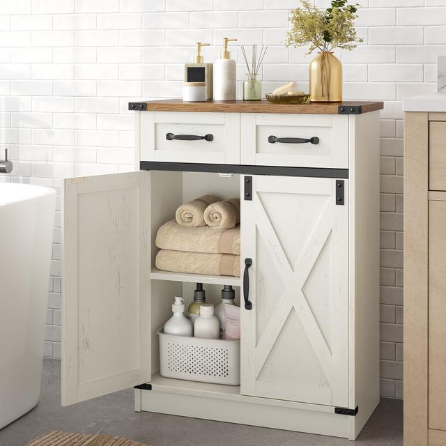 TEMU Bathroom Furniture, 2-drawer Bathroom Cabinet, 2-door Kitchen Cabinet, Storage Cabinet, Bathroom Vanity, Adjustable Shelves, Rustic Style, 30 X 60 X 80 Cm, Vintage White