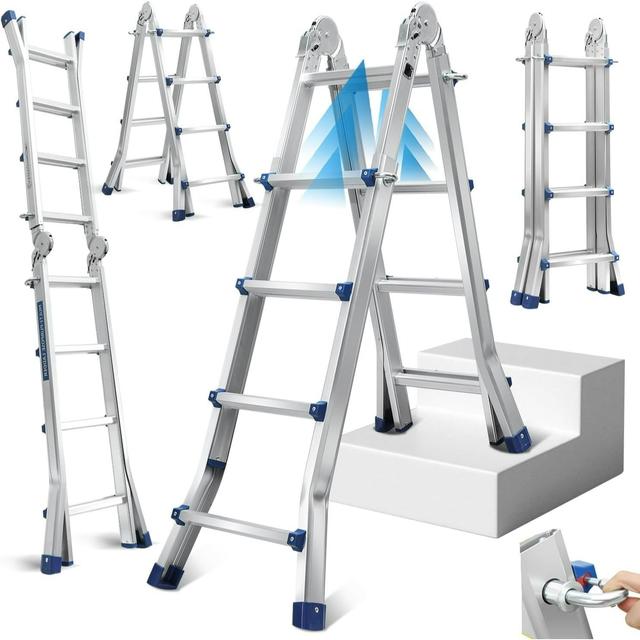 TEMU 4x4 Telescoping Ladder 402cm, 3-in-1 Aluminum Folding Ladder, 150 Kg, Dual-sided Step And Extension Ladder