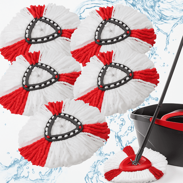 TEMU 6pcs Insert For Rotary Mop Best Quality Durability Mega Absorbency Safety Reinforced Material Microfiber Suitable For Many Models Performance In 36 X 36 Cm Size White-red Color Set Of 6pcs