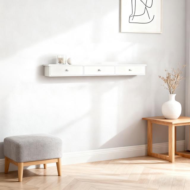 TEMU 1pc Wall Shelf With 3 Drawers - Modern Suspension Shelf For Entrance, Living Room, Kitchen And Bedroom - White 94x15x10cm - Gsh54-m-x