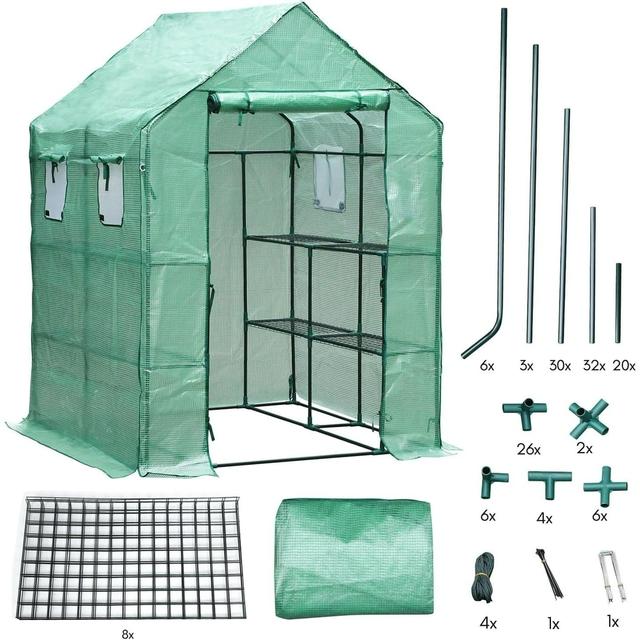 TEMU 143*143*195cm Greenhouse, Tomato Greenhouse With Shelves For Plants, 135g Pe Film, Weatherproof, Greenhouse With Door (green), For Garden Or Balcony