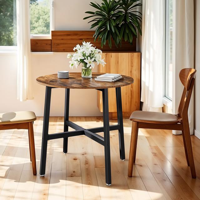 TEMU Table de Cuisine Ronde, pour Salon, Bureau, 80 x 75 cm (Diamètre x H), Style Industriel, Marron et Noir