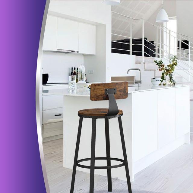 TEMU Tabouret Bar Industriel, Lot de 2, avec , Cadre en Acier, Siège de 73 cm de Haut, Montage Facile, Style Industriel, Marron Rustique et Noir