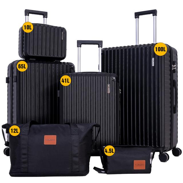 TEMU CITYSPORTS PRO Set de Valises 6 PCS, Ensemble de Valise avec Portable Vanity Case et Sac de Voyage pour avec Trousse de Maquillage, Roulettes 360°, Verrouillage TSA
