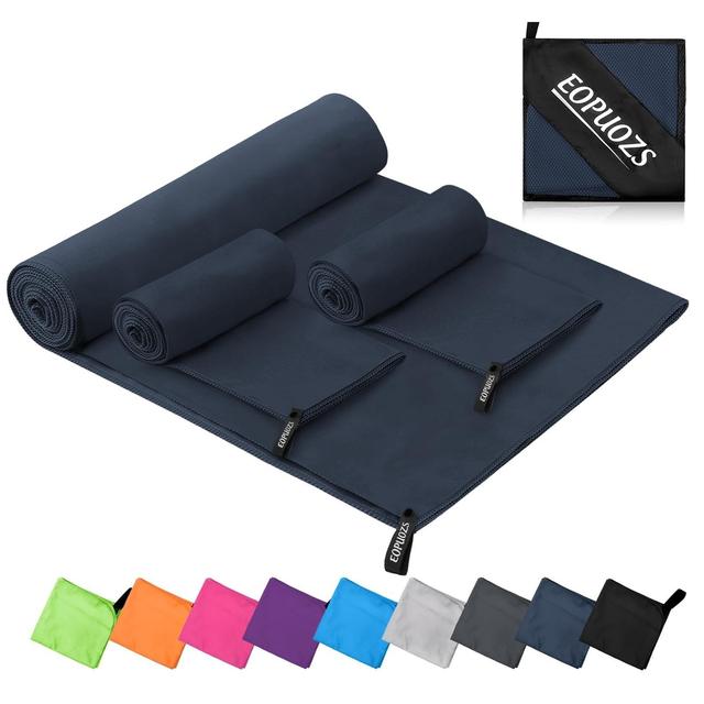 TEMU 3-piece Microfiber Towel Set (large 160×80cm & 2 Small 80×40cm), Quick-drying Microfiber Towels For Beach, Travel, Sports, Outdoor, Sauna, Fitness (navy Blue)