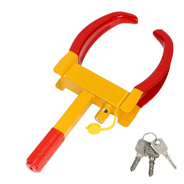 TEMU Verrou de Roue 1 Pièce avec 3 Clés, Verrou de Stationnement Anti-Vol, Protection PVC, Pince de Roue en Laiton pour Voitures, Remorques et