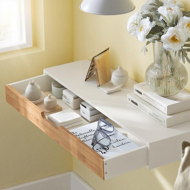 TEMU 1 unidade de Prateleira de Parede com Gaveta - Prateleira de Parede para Área de Entrada, , Cozinha e Quarto - Branco e Natural 60X24X8Cm - Sobuy GSH04-XO