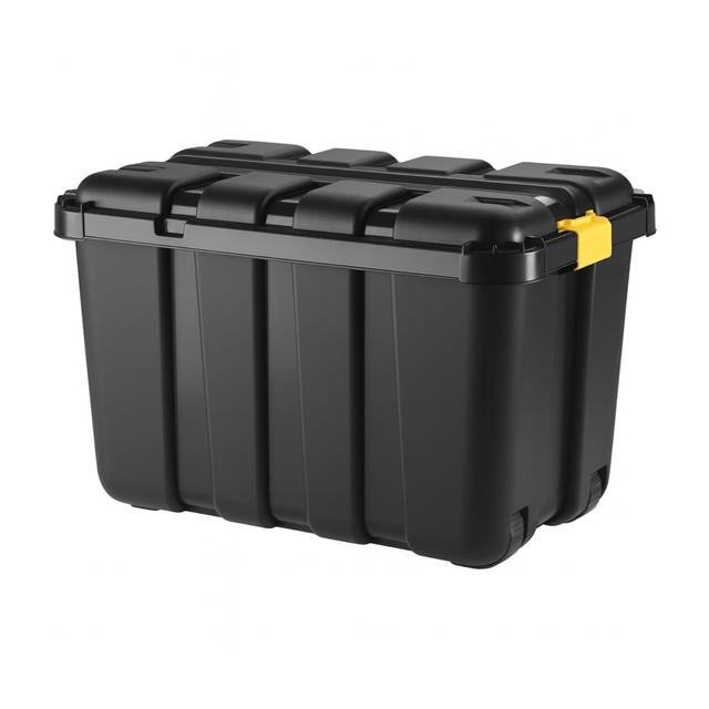 TEMU Toolbox 150 With Wheels And Lid – Black Plastic Trunk With Secure Closure And Built-in Meter - Measures 79x52x52 Cm