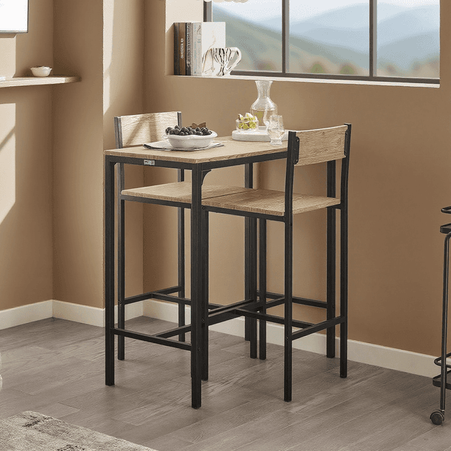 TEMU Combined High- Island 87 Cm With 2 Bar Stools - Furniture For Standing Stools In Small Rooms, Balcony, Living Room Or Kitchen - Industrial And Metal - Sobuy Phu14-o