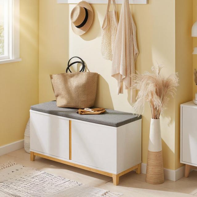 TEMU 1pc Bank Shoes Entrance, Recycling Bank, Mobile Shoes With Cushion Seat And 2 Doors, Shoes Recycling, For , Entrance, Bedroom, White, 90x34x46 Cm - Gts228-x