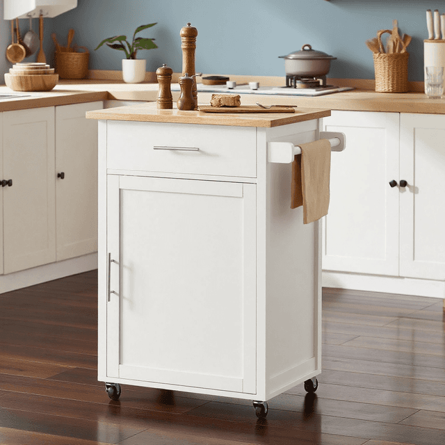 TEMU 1 pieza Postre Cocina Mueble Cocina Mueble de Almacenamiento Postre con ruedas Carro de Cocina con Cajón Puerta Plan de Trabajo Pequeño Mueble 68x46x90 cm - GLX213-XO