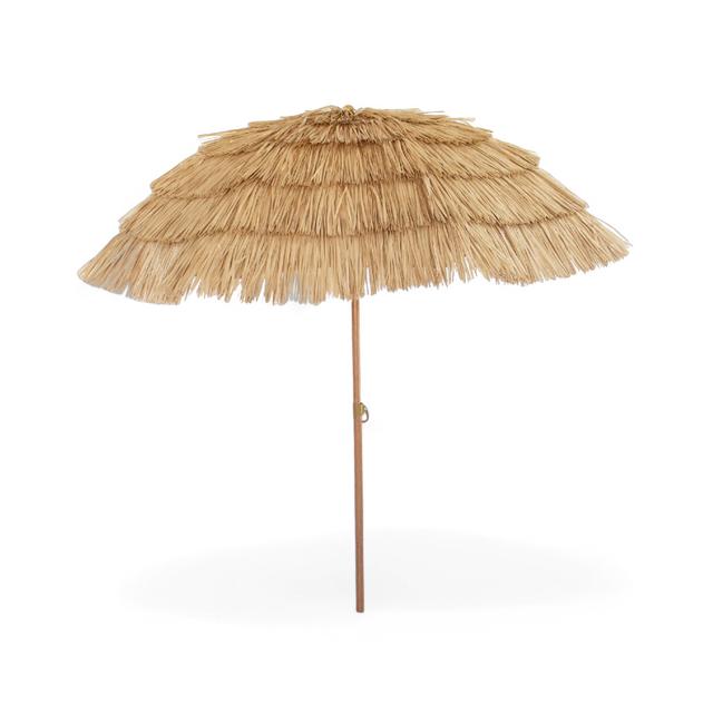 TEMU Outdoor Umbrella 200 Cm, /beach Umbrella With Wood Effect, For Garden, Terrace, Beach With Uv50 Protection, Tropical Style