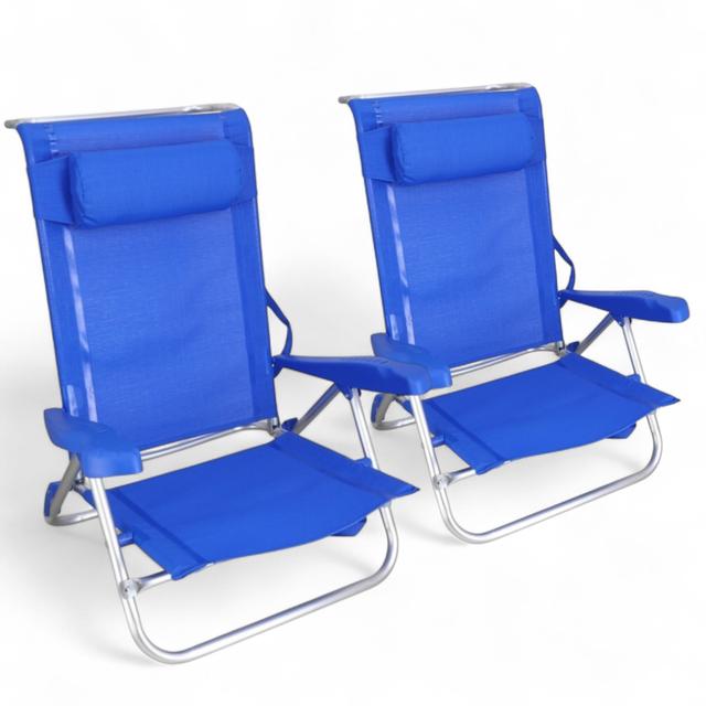 TEMU Silla Playa azul reclinable 4 posiciones - Plegable, aluminio , con cojín acolchado, con asa, transpirable.